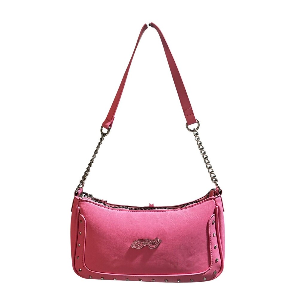 Ed Hardy Pink Studded Faux Leather Shoulder Bag Y2K Trendy Chic